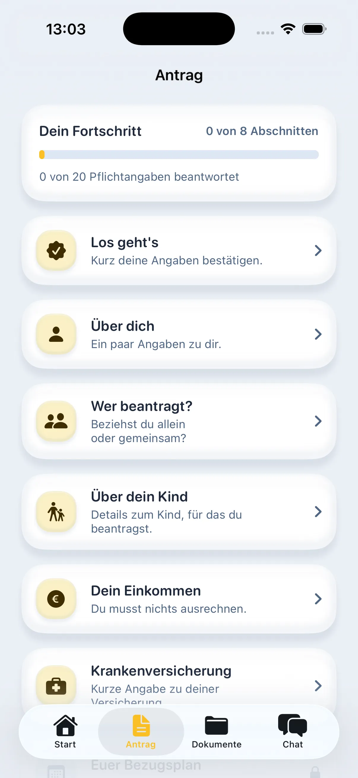 Screenshot der Elterngeld App